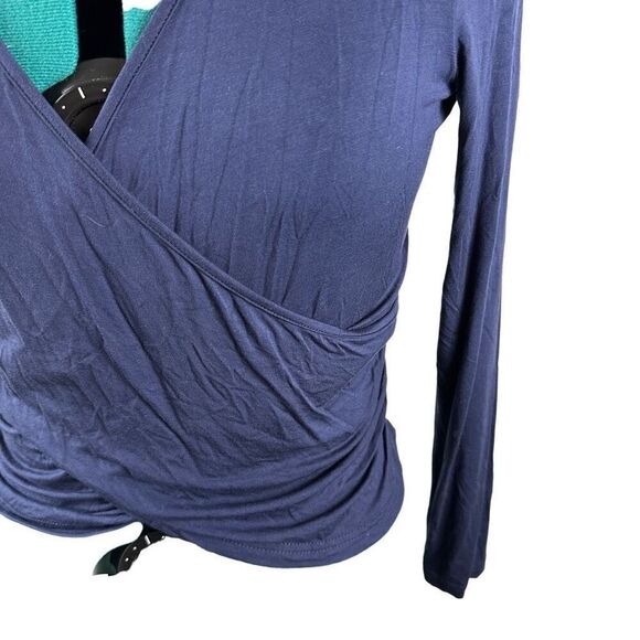 VETIOR Deep V Neck Long Sleeve Unique Slim Fit Cross Wrap Crop Top- Size L - Picture 5 of 10